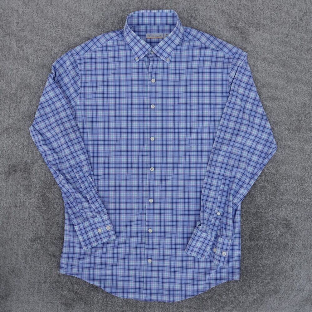 Peter Millar Shirt Mens Medium Blue Plaid Featherweight Long Sleeve Button Down